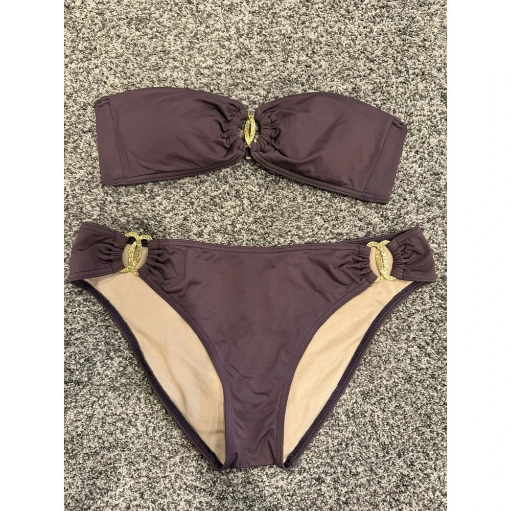 Vintage Y2K Victorias Secret Bikini Set Size Large Gold Hardware Eggplant Purple